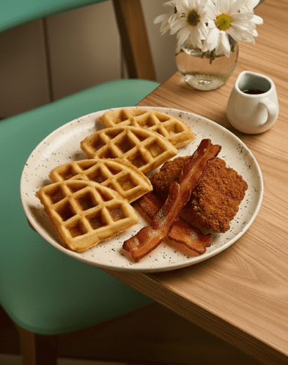 Waffle con pollo apanado